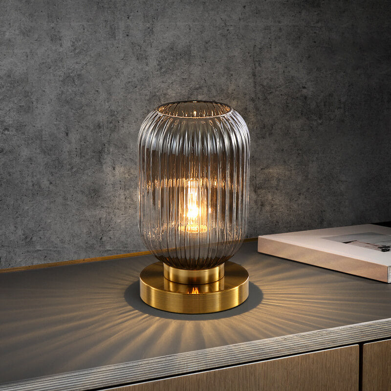 Elegant Nordic Striped Glass Oval 1-Light Table Lamp