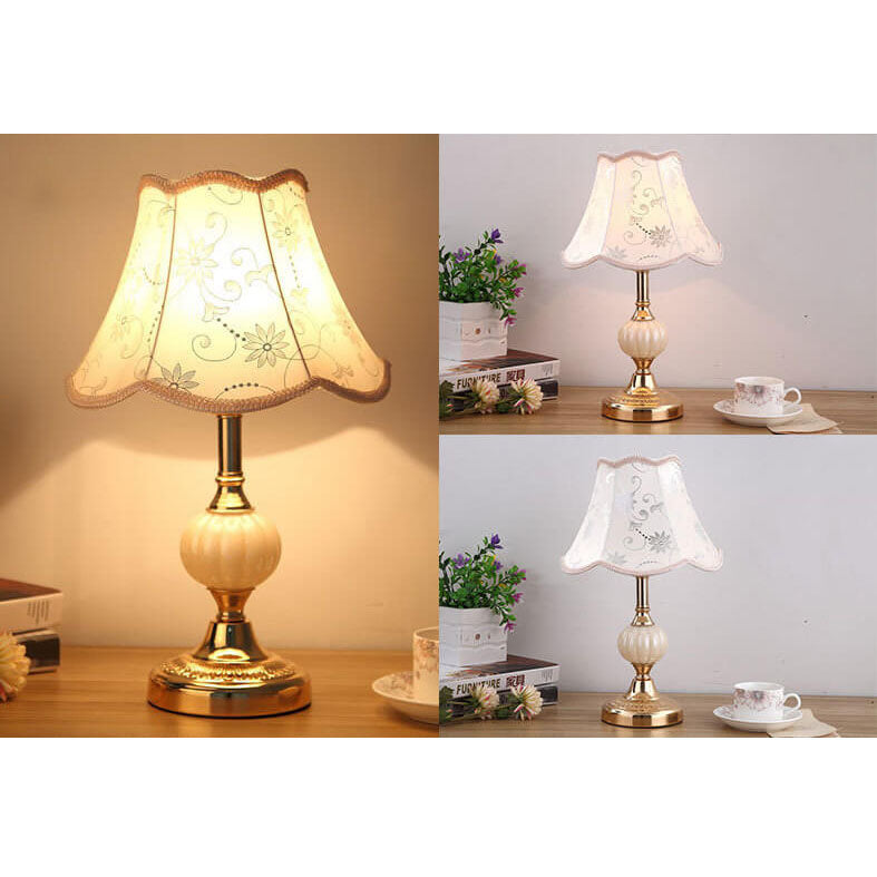 Nordic Vintage Floral Glass & Fabric 1-Light Table Lamp