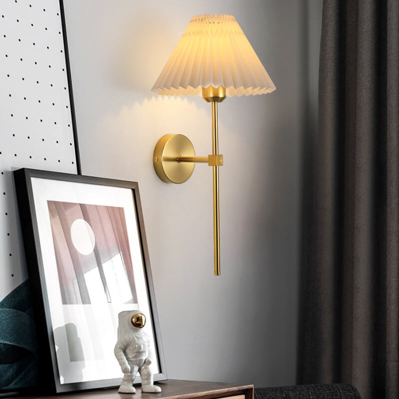 Vintage Pleated Fabric Shade Straight Arm Wall Sconce