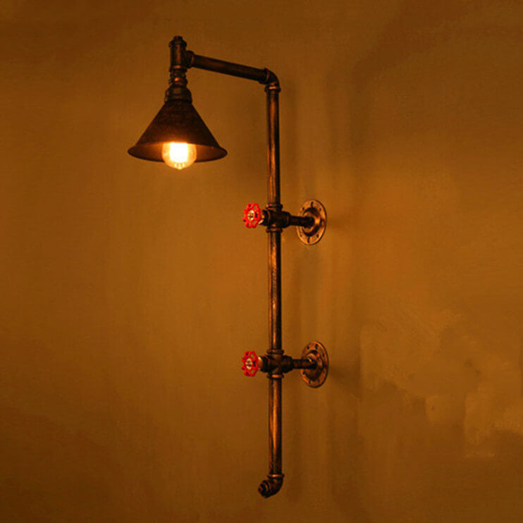 Retro Industrial Iron Water Pipe Faucet Design Wall Sconce