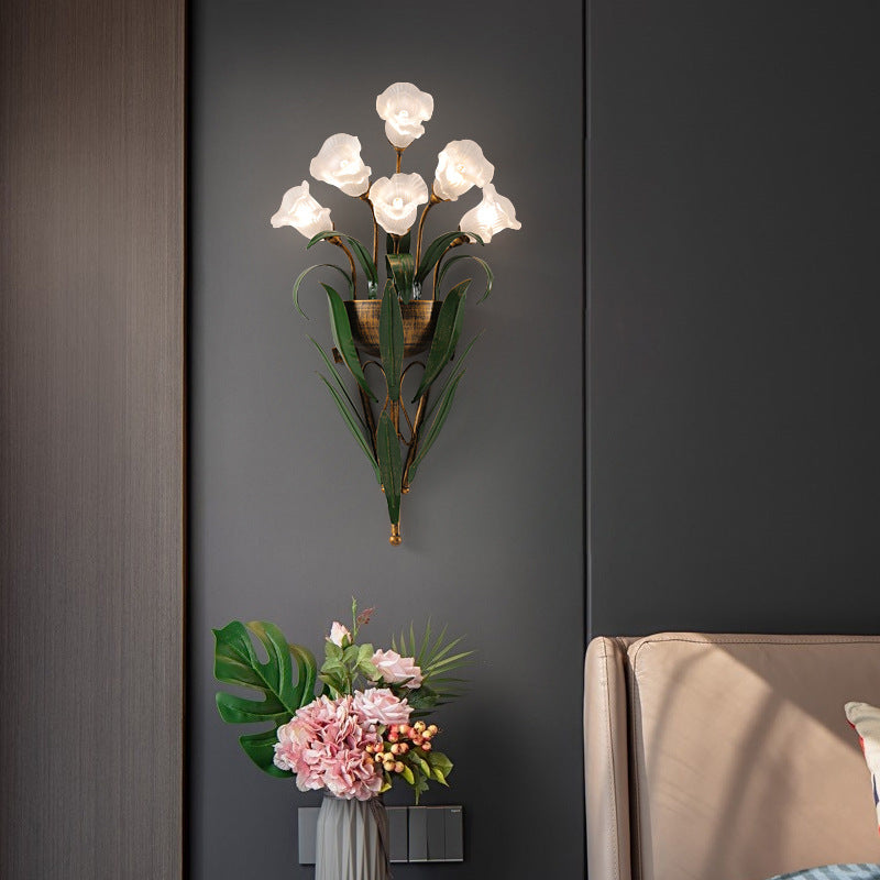Modern Minimalist Glass Flower 6/10-Light Wall Sconce