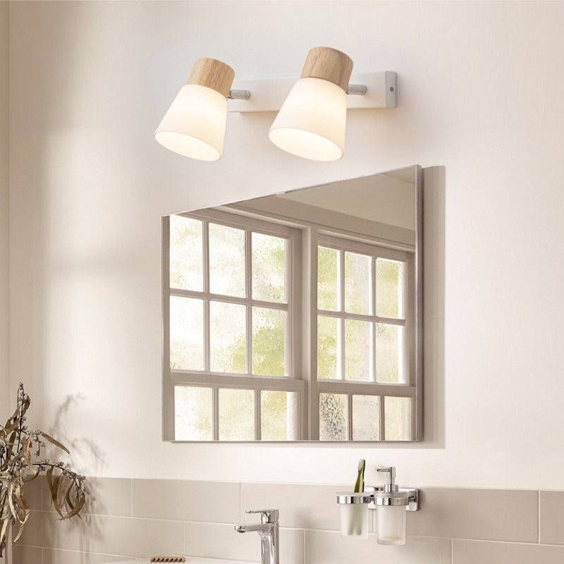 Modern Minimalist Horn Rubber Wood Glass Vanity Wall Sconce
