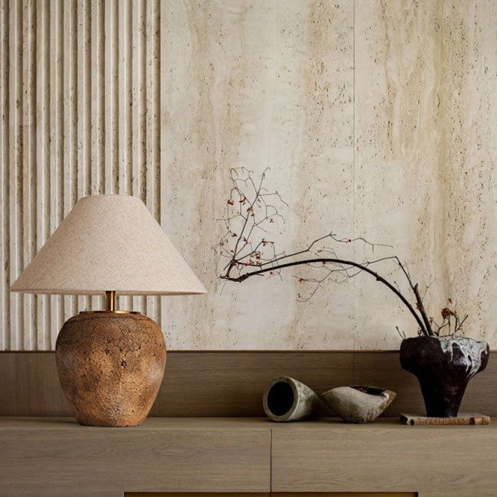 Modern Shabby Chic Cone Fabric Ceramic Jar Table Lamp