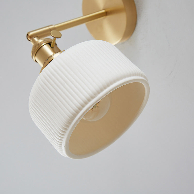 Modern Minimalist Striped Ceramic Jar 1-Light Wall Sconce