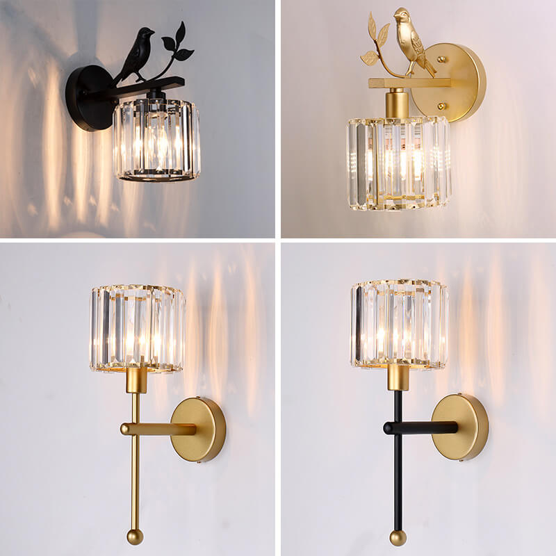 Traditional Vintage Iron Glass Round Bird Wall Sconce
