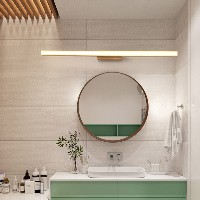 Nordic Minimalist Wooden Long Strip Vanity Wall Light