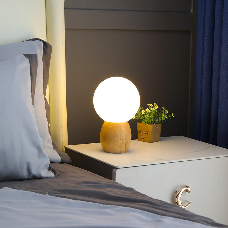 Scandinavian Orb Glass Wood Base 1-Light Table Lamp