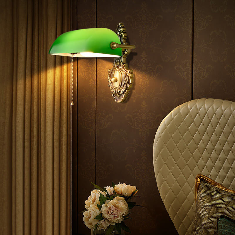 Retro Copper Green Glass Shade 1-Light Wall Sconce