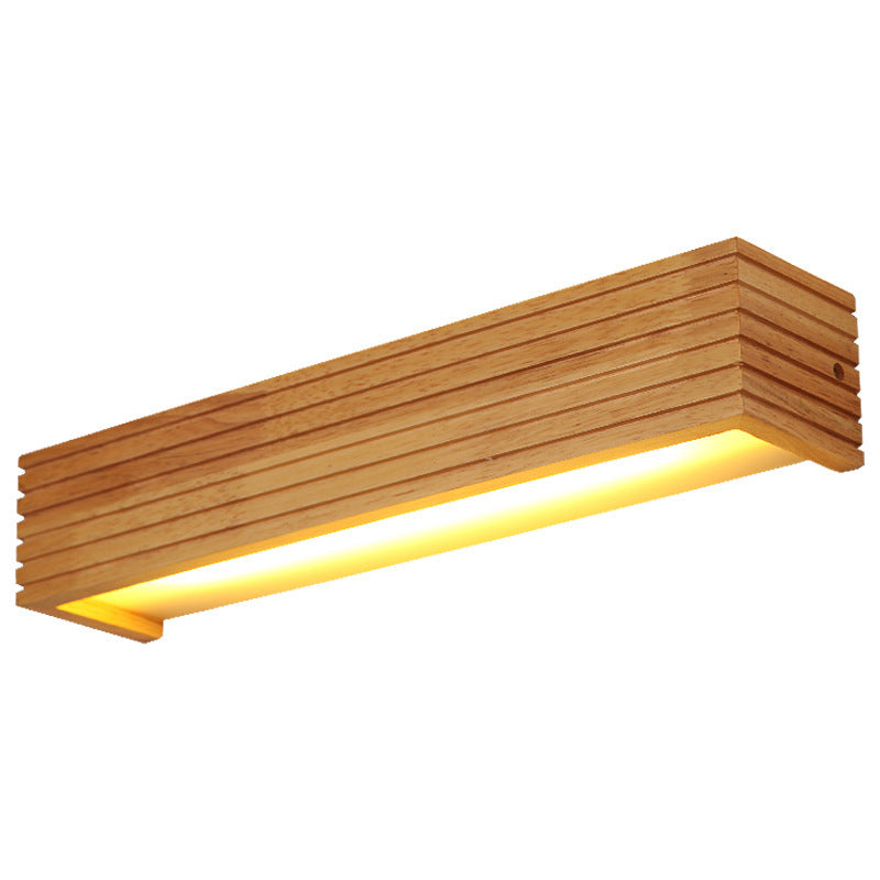 Traditional Chinese Striped Wood Cuboid LED Vanity Wall Sconce