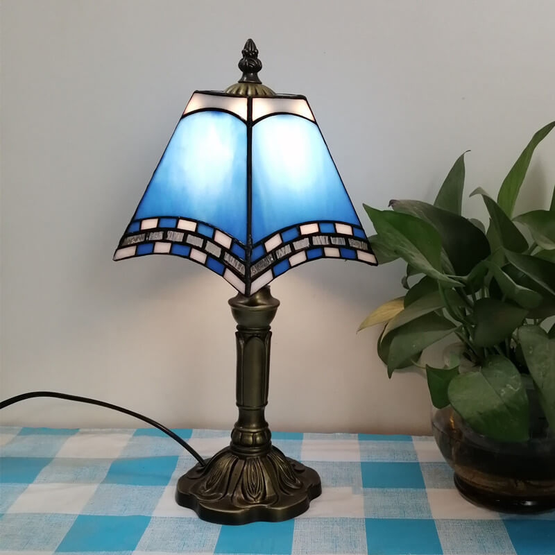 Traditional Tiffany Square Stained Glass Iron Table Lamp