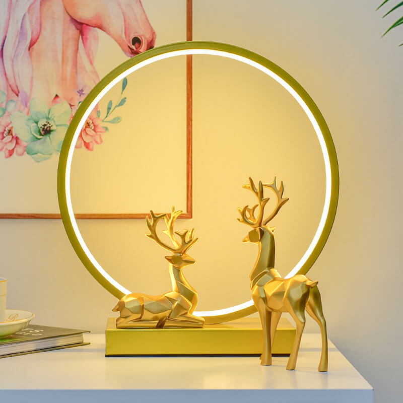 Nordic Iron Acrylic Circle Deer USB Plug-in LED Table Lamp