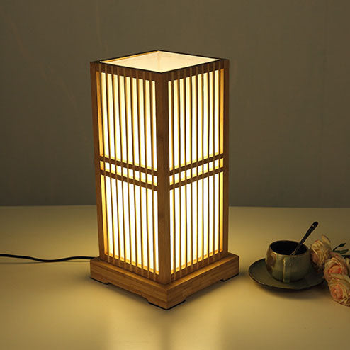 Traditional Japanese Square Bamboo Column 1-Light Table Lamp