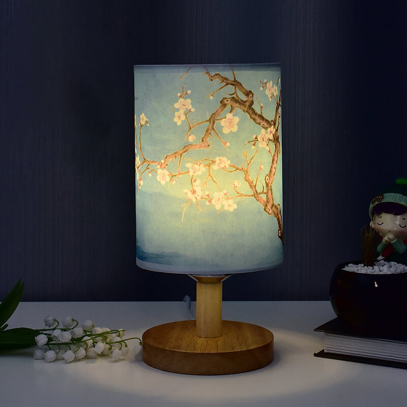 Modern Minimalist Fabric Column Landscape Wood Table Lamp