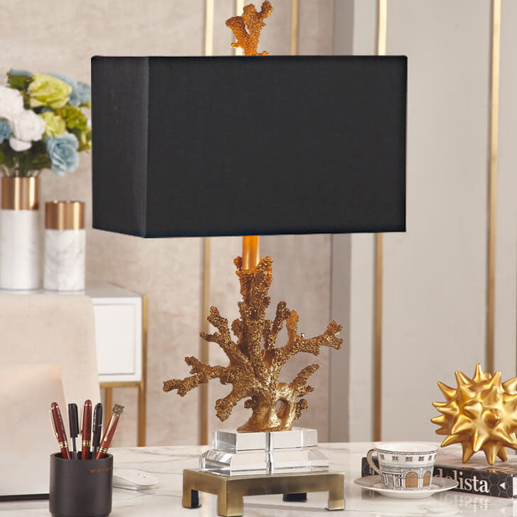 Modern Art Deco Linen Resin Crystal Coral Base Table Lamp