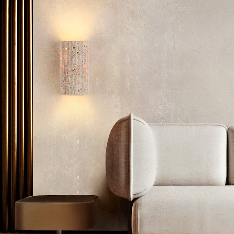 Traditional Japanese Beige Travertine LED Wall Sconce