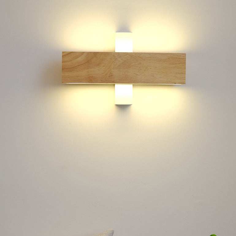 Japanese Minimalist Log Rectangular Flat Wall Sconce