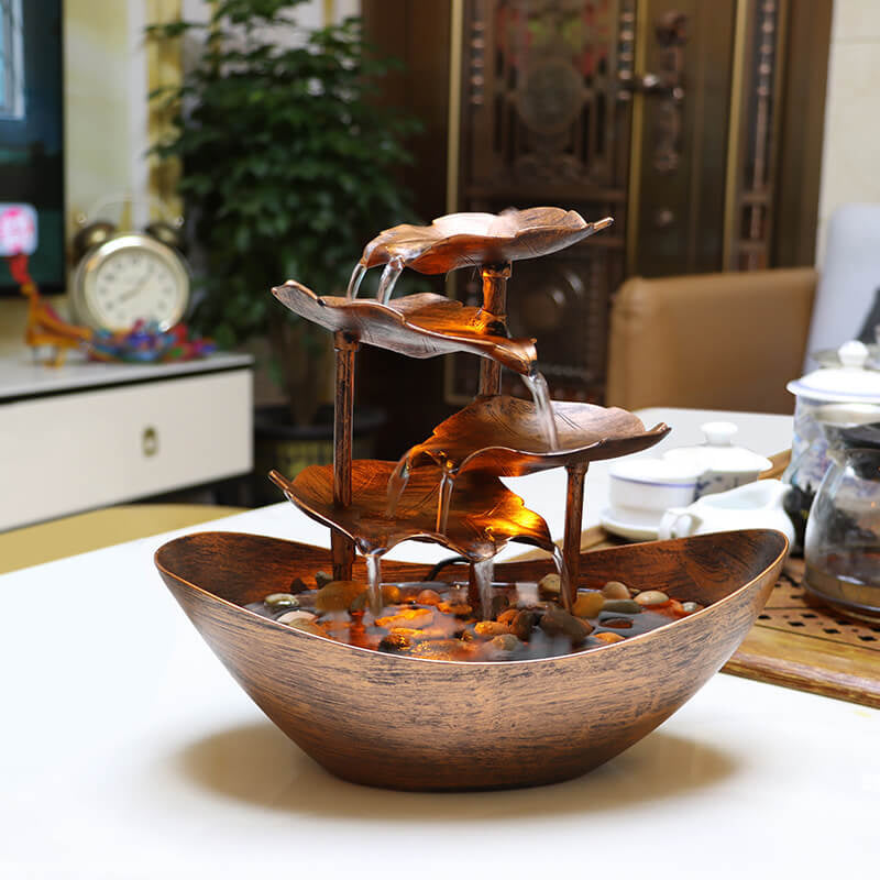Creative Lotus Leaf Yuanbao Flowing Fountain LED Table Lamp