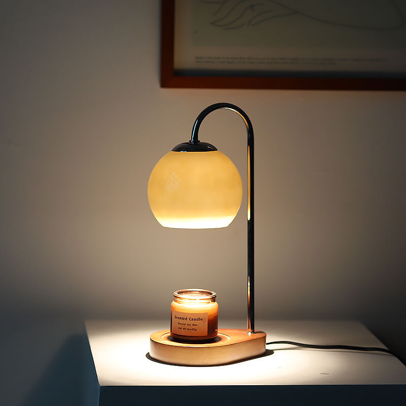Modern Solid Wood Sphere Candle Lamp 1-Light Table Lamp