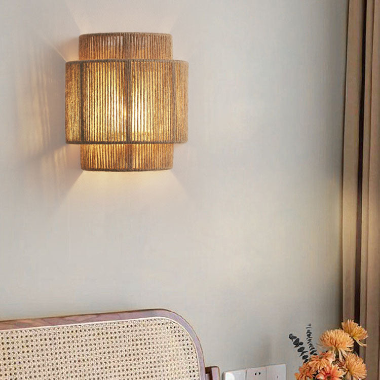 Traditional Japanese Rope Woven Curved 1-Light Wall Sconce