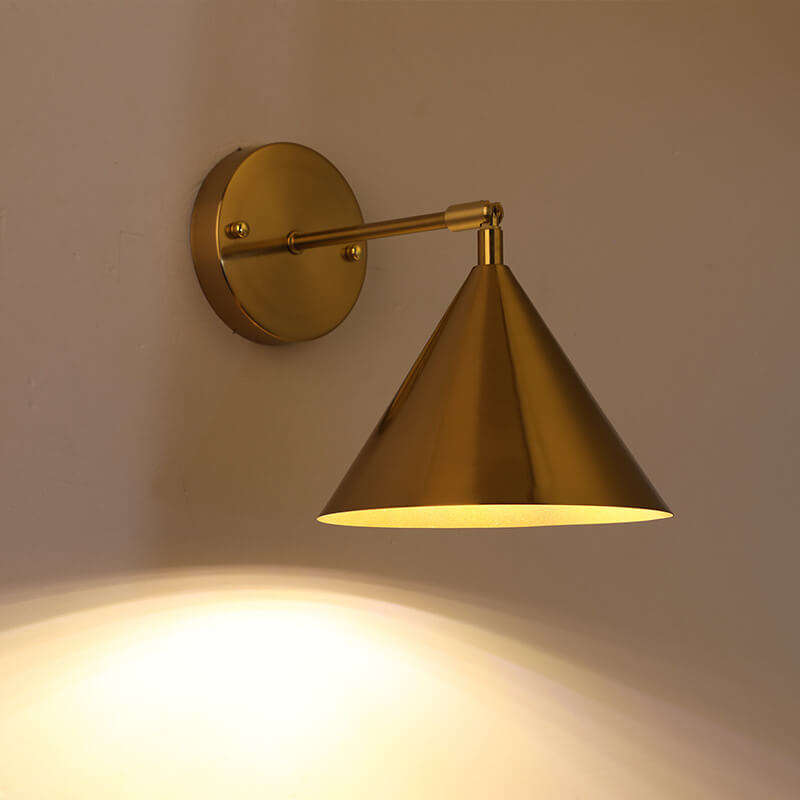 Contemporary Industrial Iron Plated Brass Cone Wall Sconce
