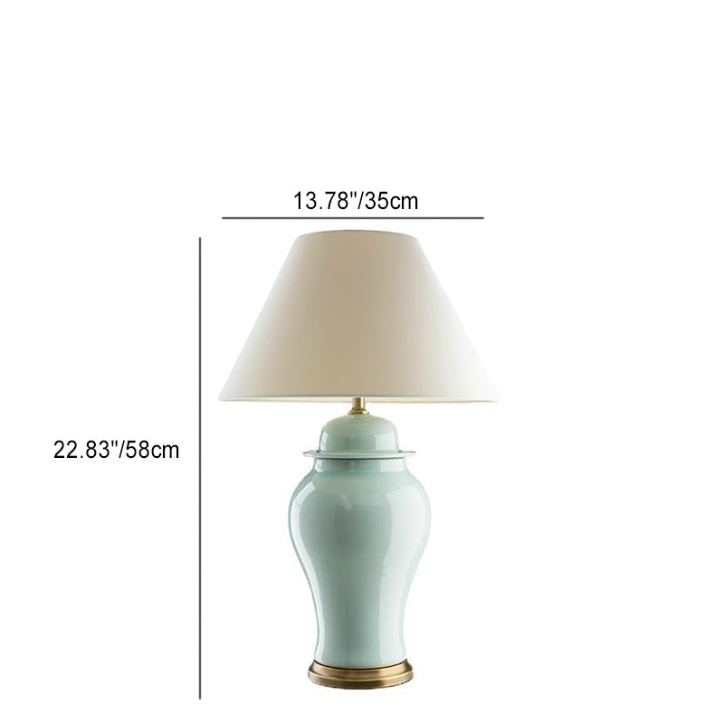 Traditional Rustic Ceramic Fabric Conic Vase Table Lamp