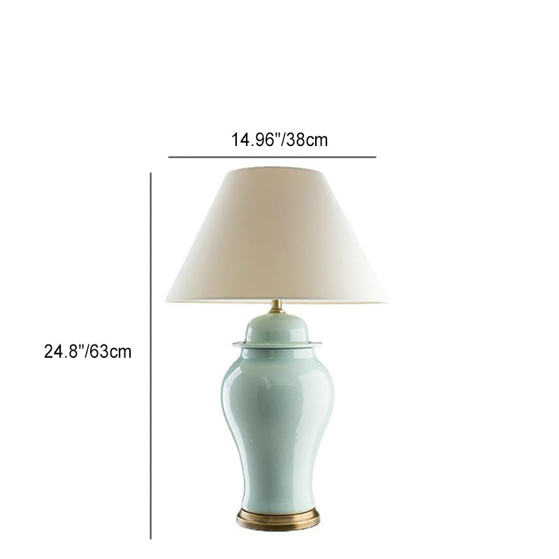 Traditional Rustic Ceramic Fabric Conic Vase Table Lamp