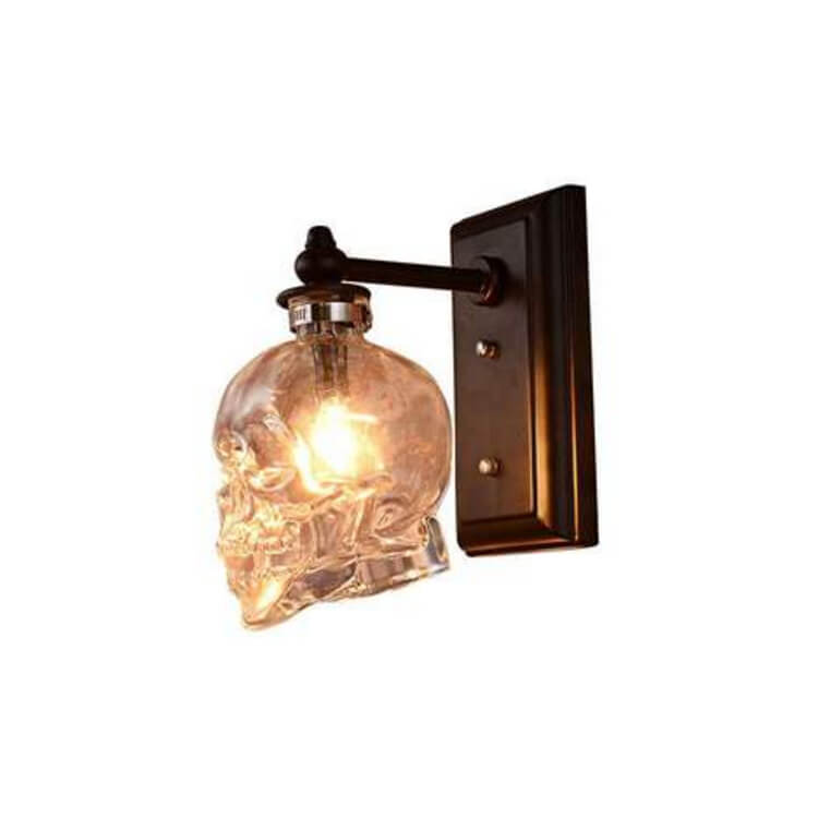 Contemporary Creative Round Skull Glass Iron Wall Sconce