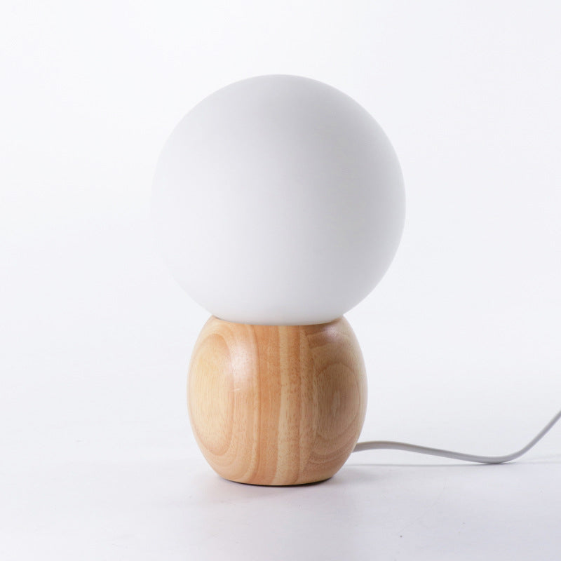 Scandinavian Orb Glass Wood Base 1-Light Table Lamp