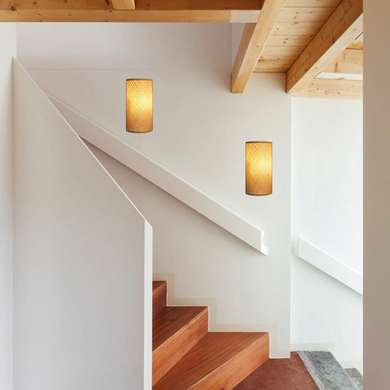 Traditional Japanese Weaving Semicircular Bamboo Wall Sconce