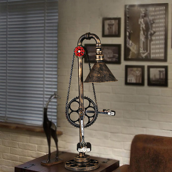 Industrial Iron Gear Plumbing Metal 1-Light Table Lamp