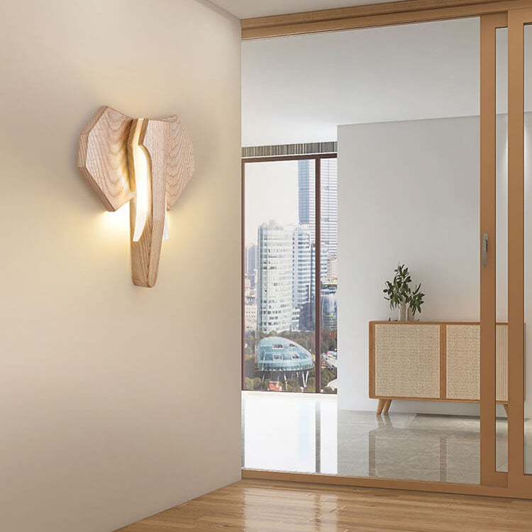 Nordic Creative Solid Wood Elephant Shape LED Wall Sconce