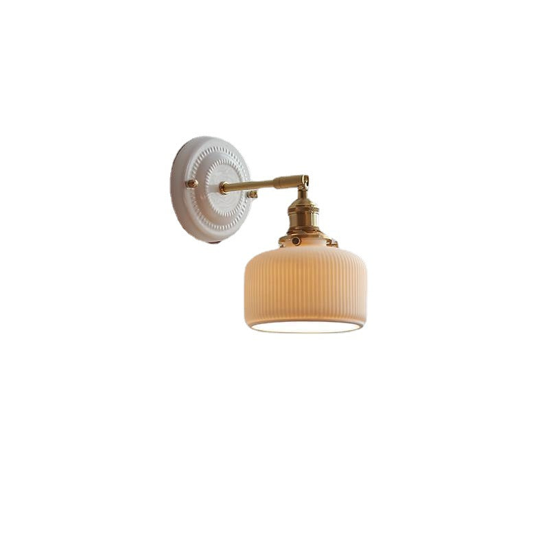 Traditional Vintage Round Ceramic Brass 1-Light Wall Sconce