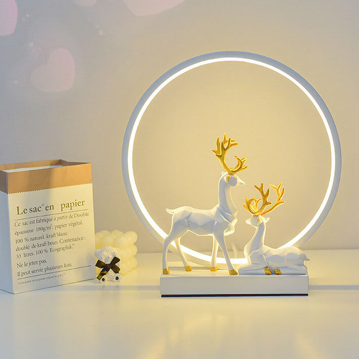 Nordic Iron Acrylic Circle Deer USB Plug-in LED Table Lamp