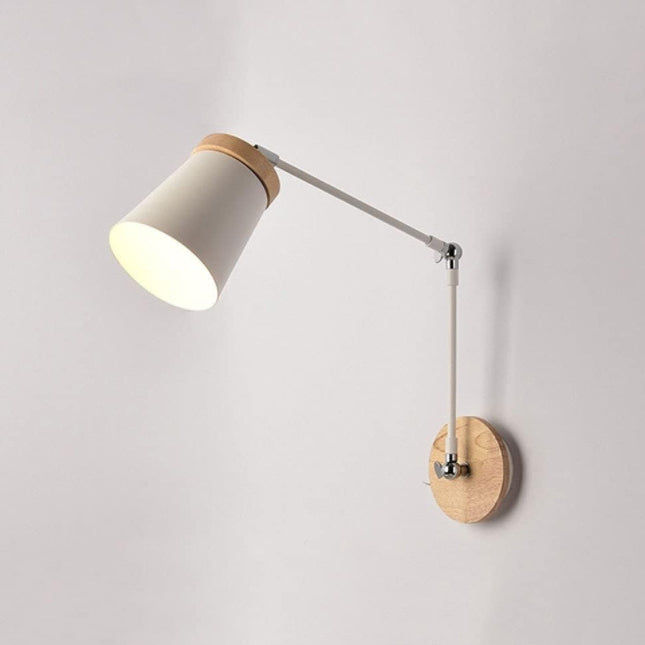Contemporary Scandinavian Solid Wood Iron Cylinder Wall Sconce