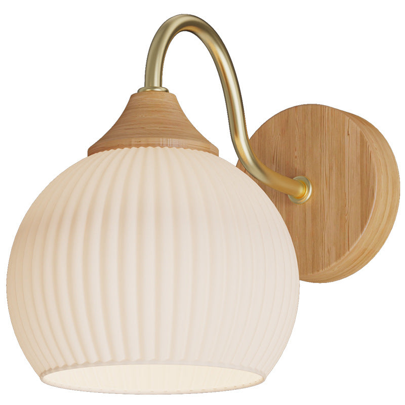 Contemporary Nordic Iron Glass Striped Round Log Wall Sconce