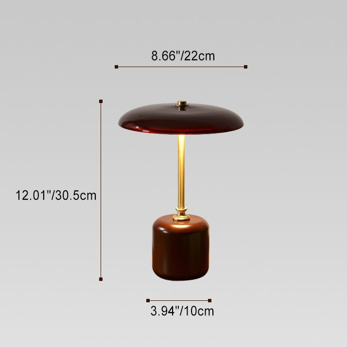 Retro Brass Wood Glass Round Cylinder LED Table Lamp