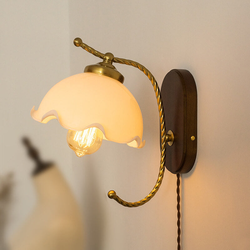 French Vintage Cream Glass Petal 1-Light Wall Sconce