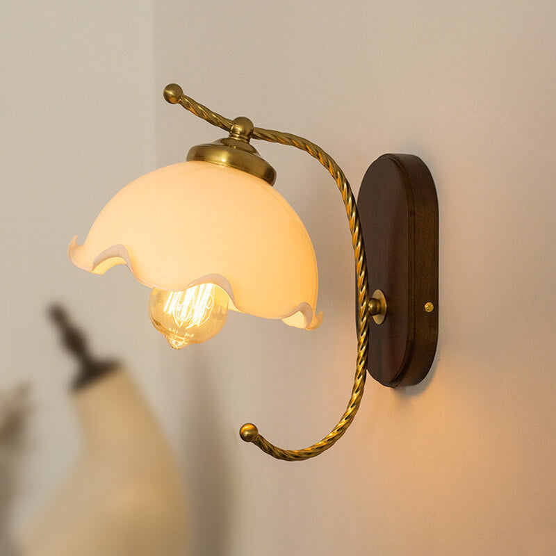 French Vintage Cream Glass Petal 1-Light Wall Sconce