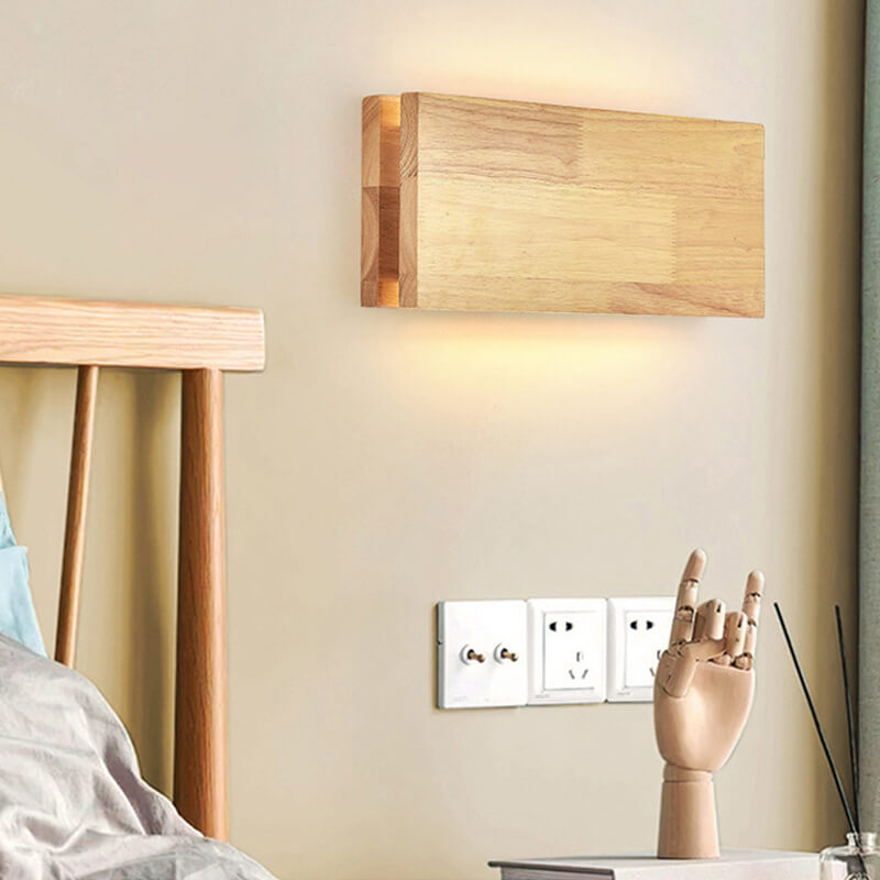 Japanese Wabi-Sabi Log Wood Rectangular LED Wall Sconce