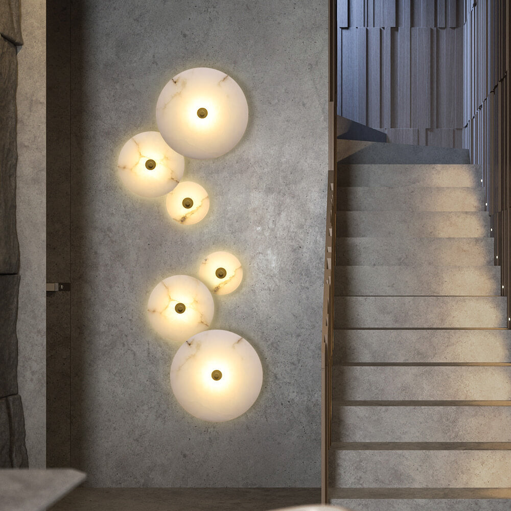 Contemporary Luxury Round Marble Iron LED Wall Sconce