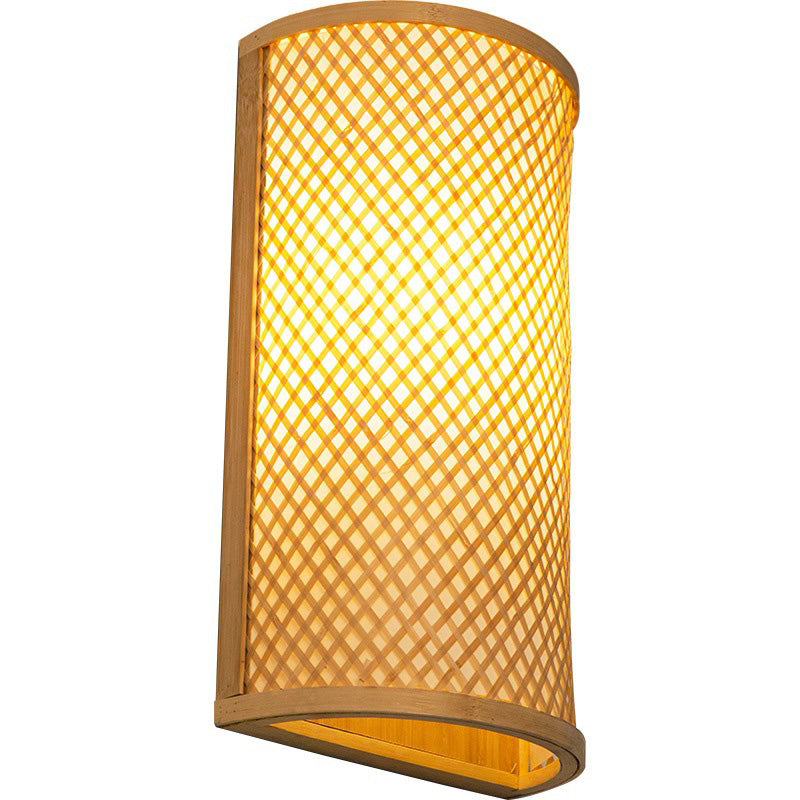 Traditional Japanese Weaving Semicircular Bamboo Wall Sconce
