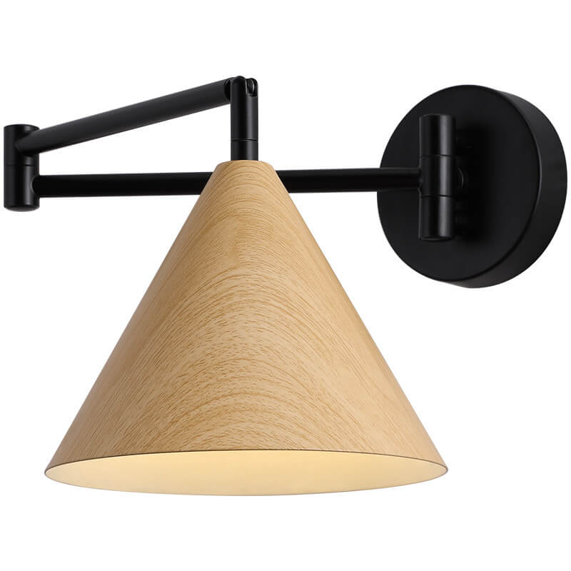 Contemporary Nordic Cone Swing Arm Wood Grain Wall Sconce