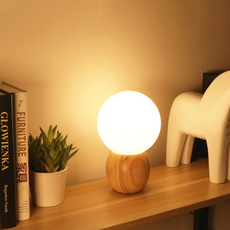Scandinavian Orb Glass Wood Base 1-Light Table Lamp