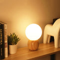 Scandinavian Orb Glass Wood Base 1-Light Table Lamp