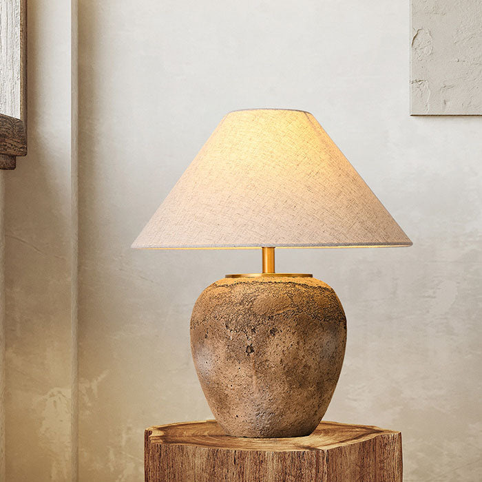 Modern Shabby Chic Cone Fabric Ceramic Jar Table Lamp