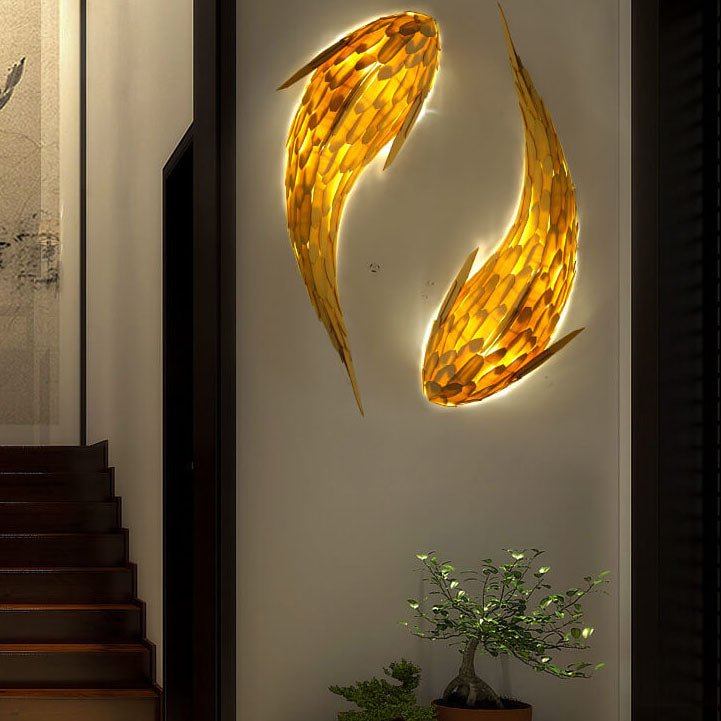 Modern Decorative Carp Linden Wood 2/4-Light Wall Sconce
