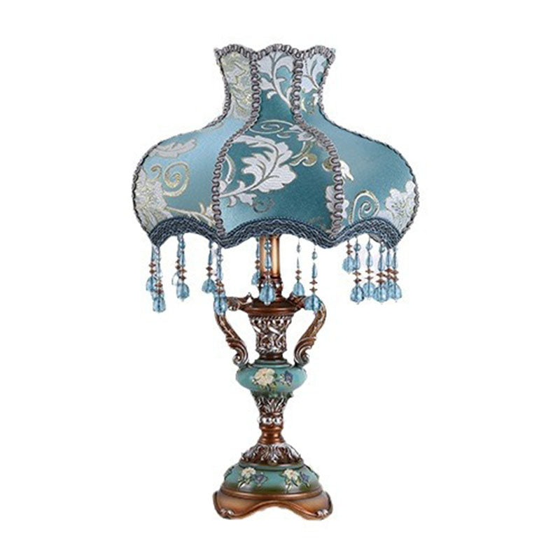 Traditional European Blue Fabric Tassel Resin Table Lamp