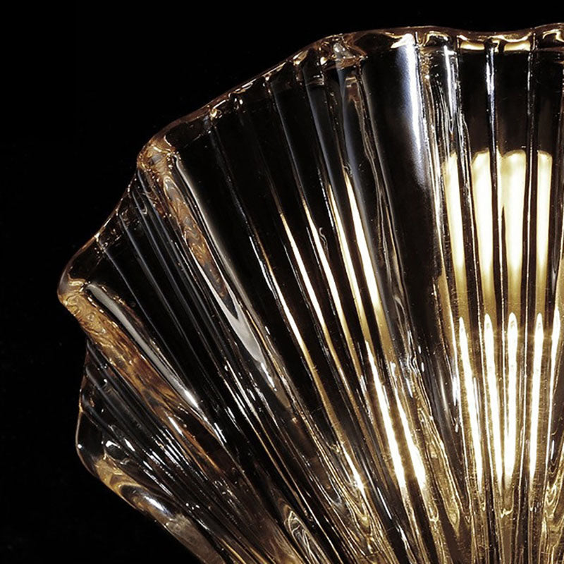 Modern Art Deco Scalloped Shell Amber Glass Wall Sconce