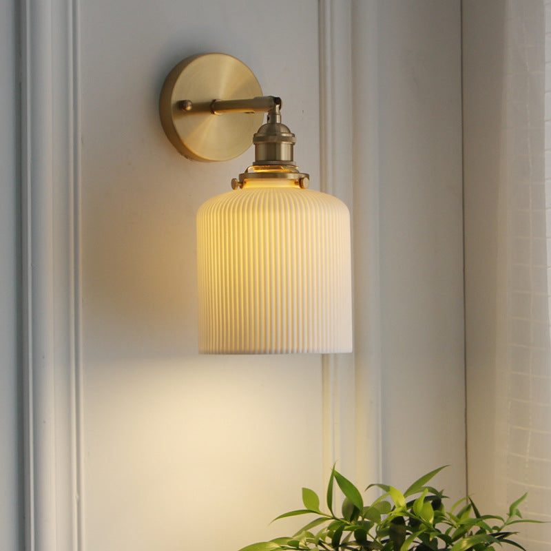 Japanese Retro Minimalist Cylinder Oval Brass Wall Sconce