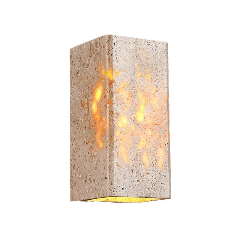 Traditional Japanese Travertine Square Waterproof Wall Light